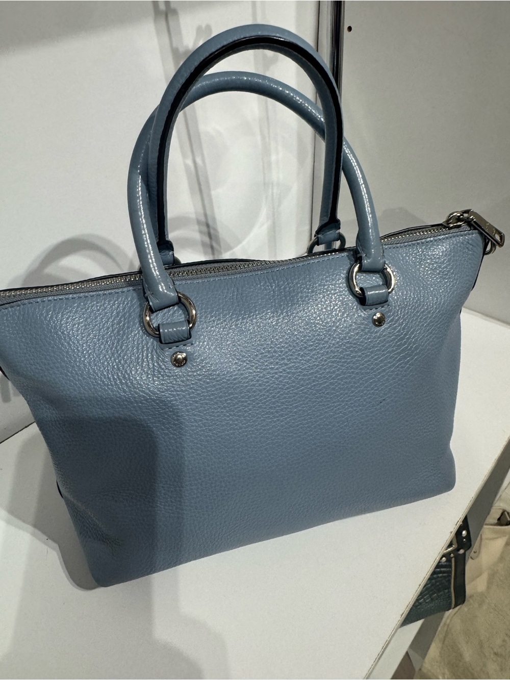 Coach Emma Light Blue Pebbled Leather Satchel with Silver Hardware - Picture 2 of 3